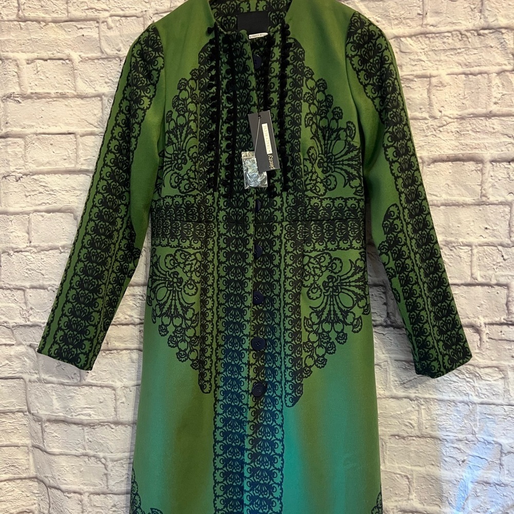 Plenty by Tracy Reese NWT size 4 button up Jacket. Green with navy blue lining - Picture 3 of 14